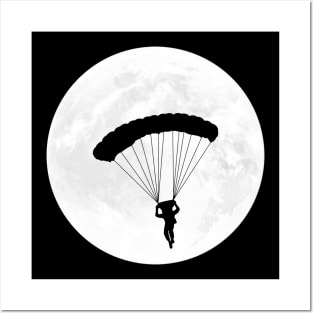 Parachute Silhouette in Full Moon Posters and Art